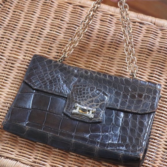 Alligator Envelope Style Clutch with Chain - Picture 1 of 5